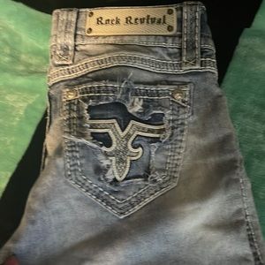 Rock Revivals size 26 light colored with factory distress like new Straight cut